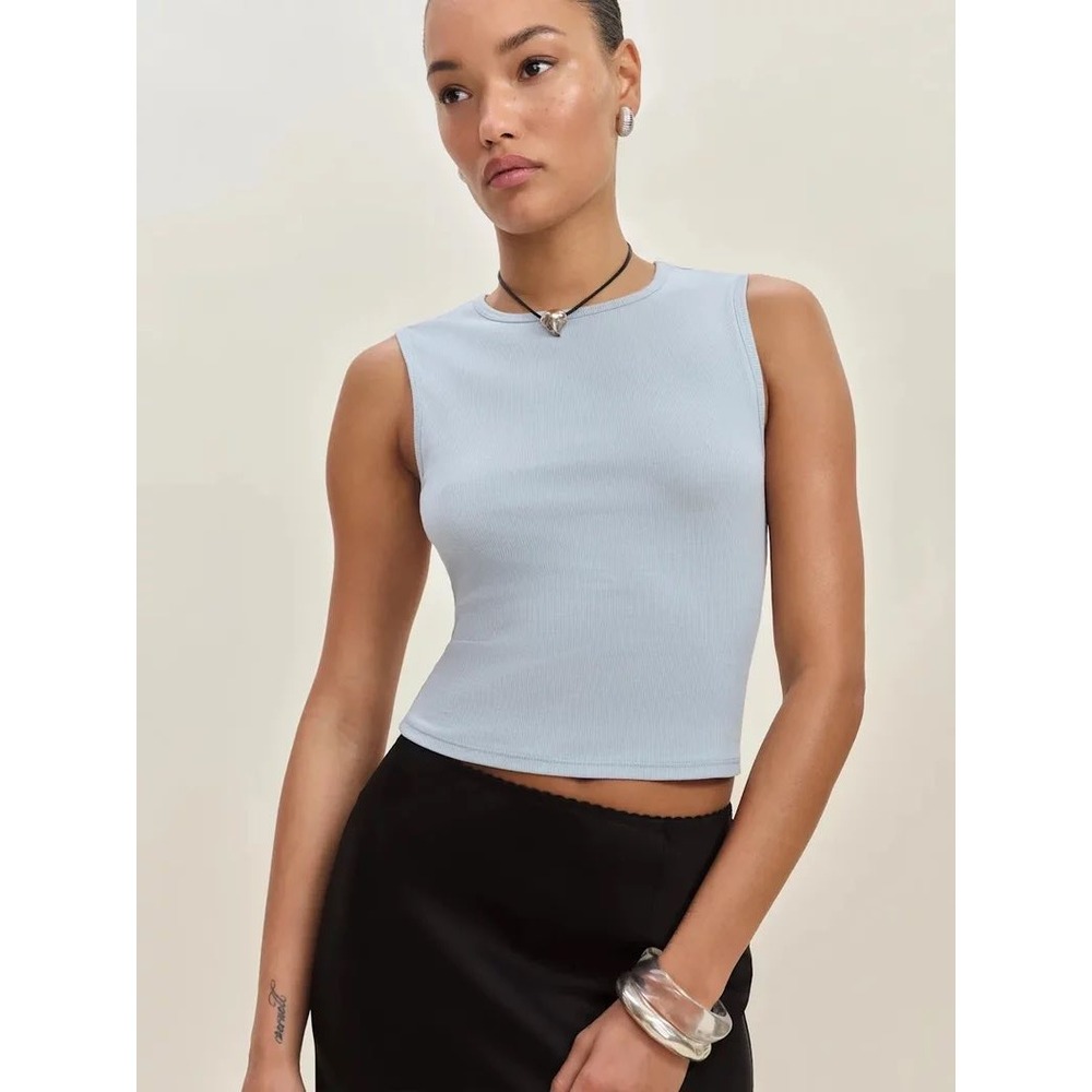 Reformation Tasha Ribbed Crewneck Tank Top Light Blue XS